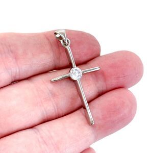 Vintage Sterling Silver 925 Cubic Zirconia Cross Pendant